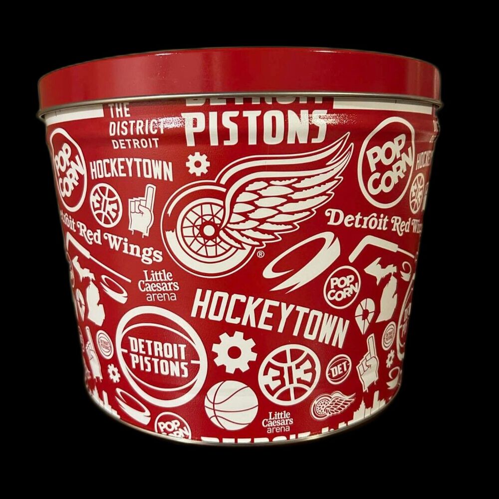 Hockeytown Detroit Red Wings Pistons Popcorn Tin NBA NHL